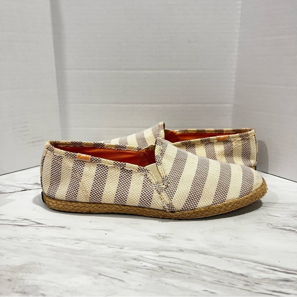 Keds Size 8  Espadrille Slip On Canvas Flats Slides Loafers Striped Tan Cream